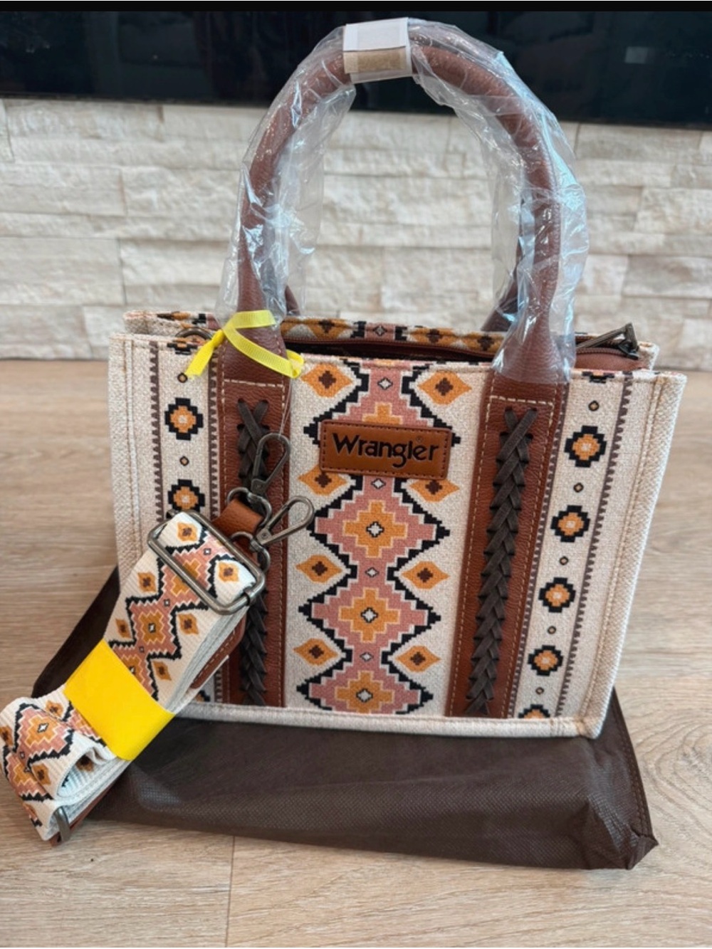 Wrangler Beige, Brown & Tan Aztec Tote with Detachable Strap
